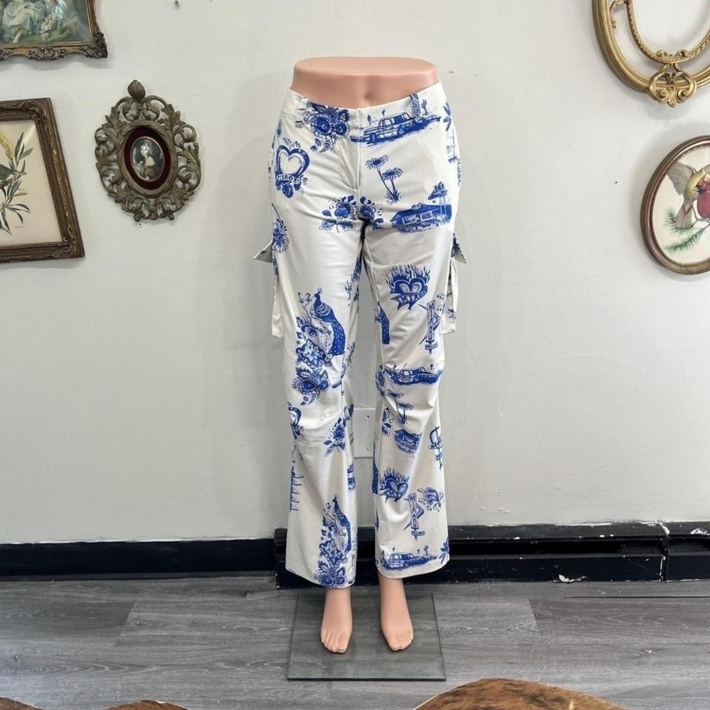 Miaou Blue & White Toile Print Utility Cargo Pants Size XS